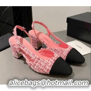 Good Product Chanel Tweed Classic Slingback Pumps 6cm Pink 016013