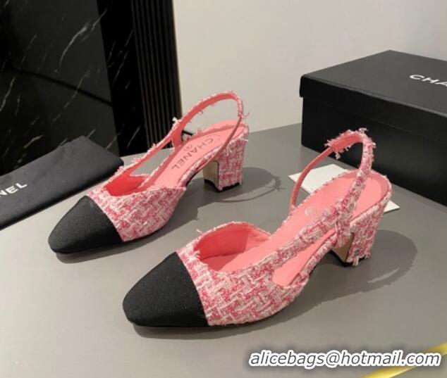 Good Product Chanel Tweed Classic Slingback Pumps 6cm Pink 016013