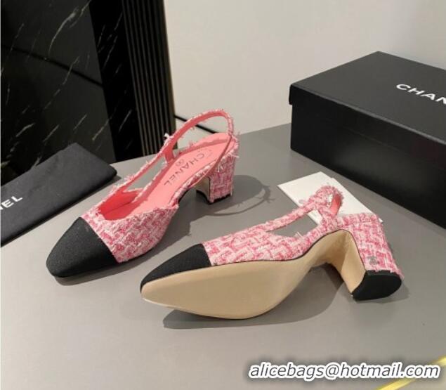 Good Product Chanel Tweed Classic Slingback Pumps 6cm Pink 016013