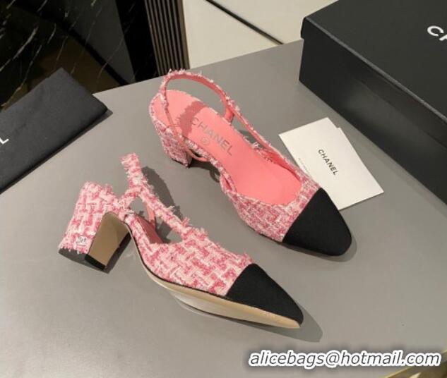 Good Product Chanel Tweed Classic Slingback Pumps 6cm Pink 016013