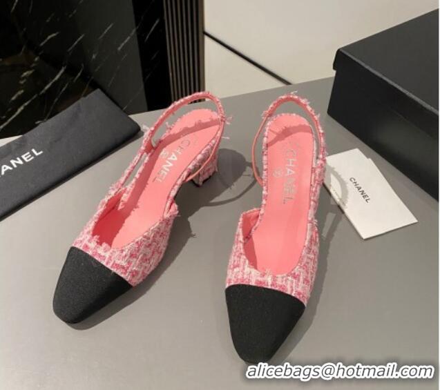 Good Product Chanel Tweed Classic Slingback Pumps 6cm Pink 016013