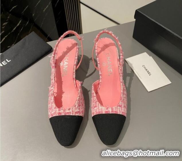 Good Product Chanel Tweed Classic Slingback Pumps 6cm Pink 016013