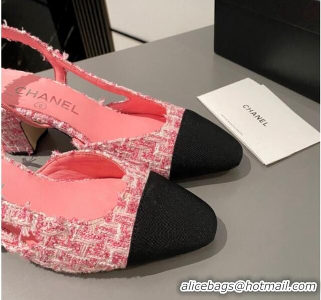 Good Product Chanel Tweed Classic Slingback Pumps 6cm Pink 016013