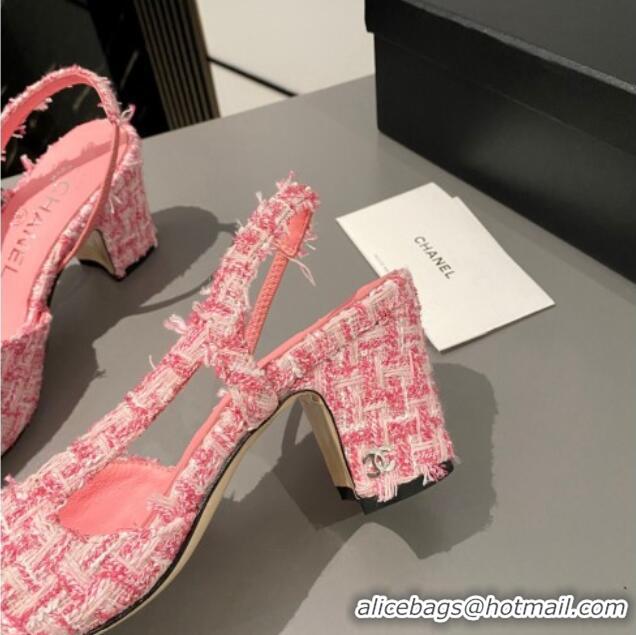 Good Product Chanel Tweed Classic Slingback Pumps 6cm Pink 016013