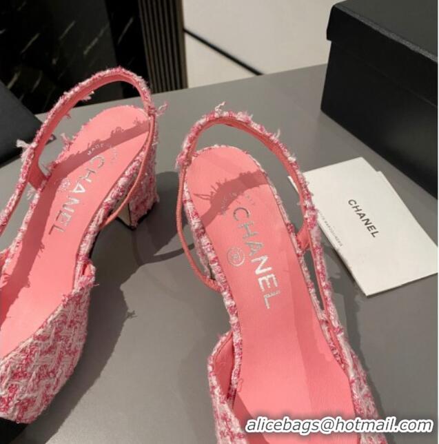 Good Product Chanel Tweed Classic Slingback Pumps 6cm Pink 016013