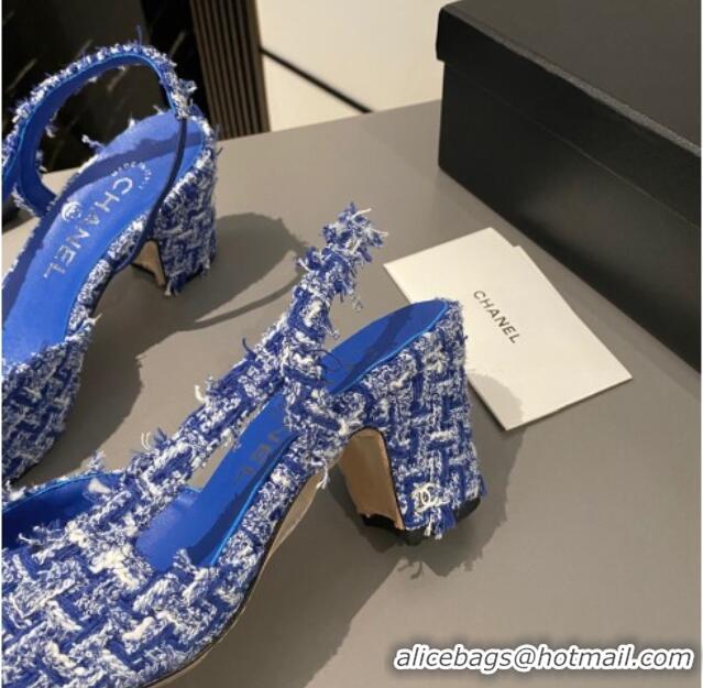 Best Grade Chanel Tweed Classic Slingback Pumps 6cm Blue 016014