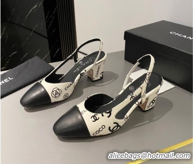 Purchase Chanel Coco CC Lambskin Classic Slingback Pumps 6cm White/Black 016018