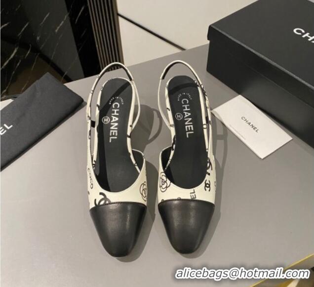 Purchase Chanel Coco CC Lambskin Classic Slingback Pumps 6cm White/Black 016018