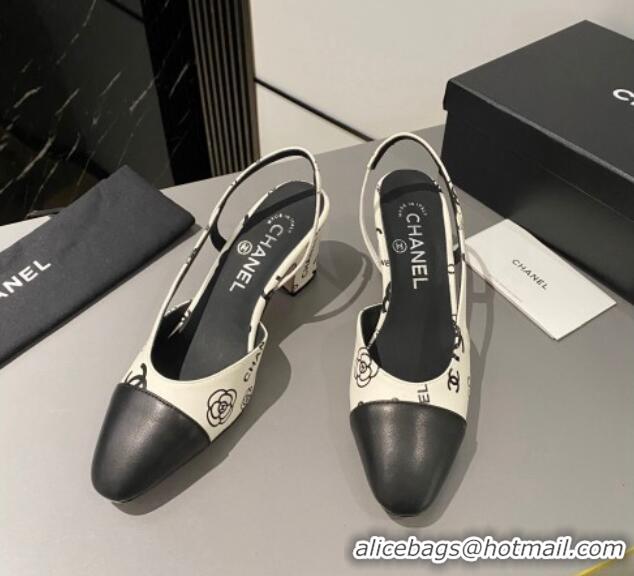 Purchase Chanel Coco CC Lambskin Classic Slingback Pumps 6cm White/Black 016018