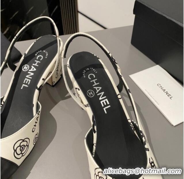 Purchase Chanel Coco CC Lambskin Classic Slingback Pumps 6cm White/Black 016018