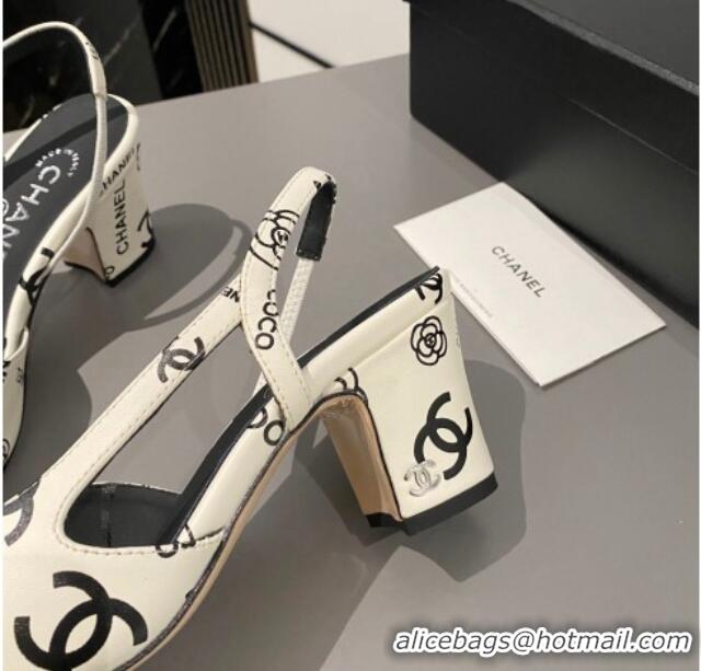 Purchase Chanel Coco CC Lambskin Classic Slingback Pumps 6cm White/Black 016018