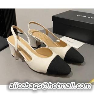 Trendy Design Chanel Lambskin & Grosgrain Classic Slingback Pumps 6cm White/Black 016019