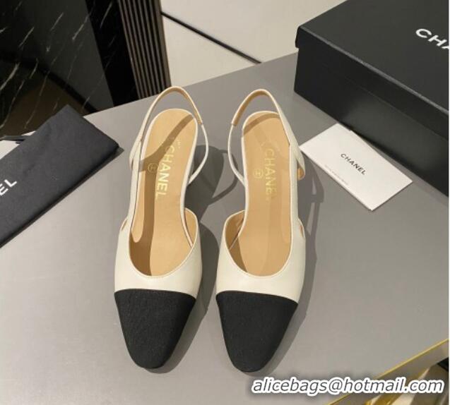 Trendy Design Chanel Lambskin & Grosgrain Classic Slingback Pumps 6cm White/Black 016019