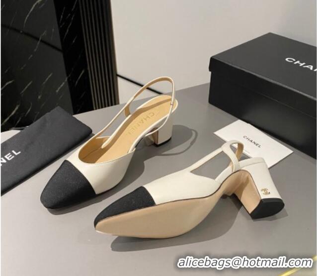 Trendy Design Chanel Lambskin & Grosgrain Classic Slingback Pumps 6cm White/Black 016019