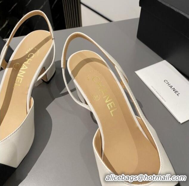 Trendy Design Chanel Lambskin & Grosgrain Classic Slingback Pumps 6cm White/Black 016019