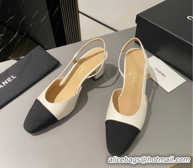 Trendy Design Chanel Lambskin & Grosgrain Classic Slingback Pumps 6cm White/Black 016019