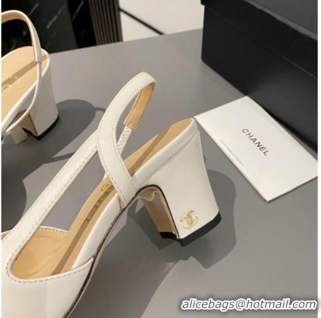 Trendy Design Chanel Lambskin & Grosgrain Classic Slingback Pumps 6cm White/Black 016019