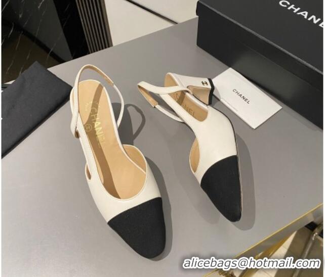 Trendy Design Chanel Lambskin & Grosgrain Classic Slingback Pumps 6cm White/Black 016019