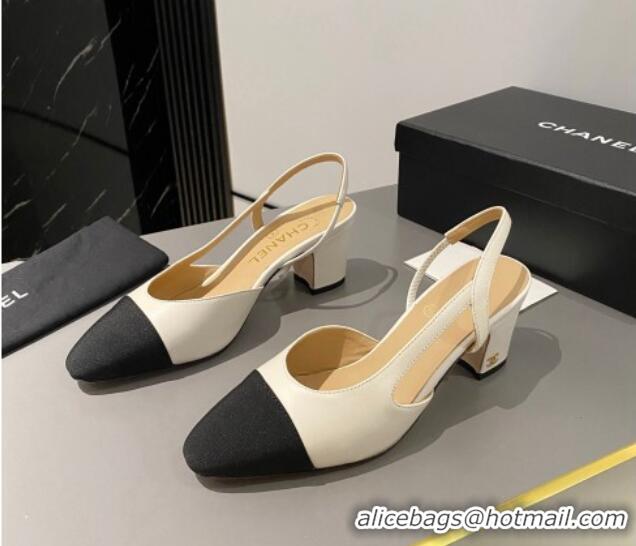 Trendy Design Chanel Lambskin & Grosgrain Classic Slingback Pumps 6cm White/Black 016019