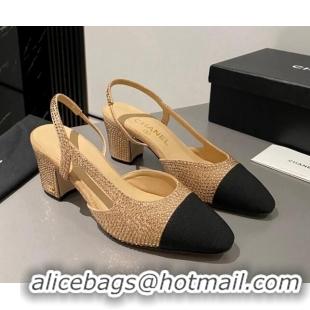 Best Product Chanel Crystals Suede Classic Slingback Pumps 6cm Beige 016020