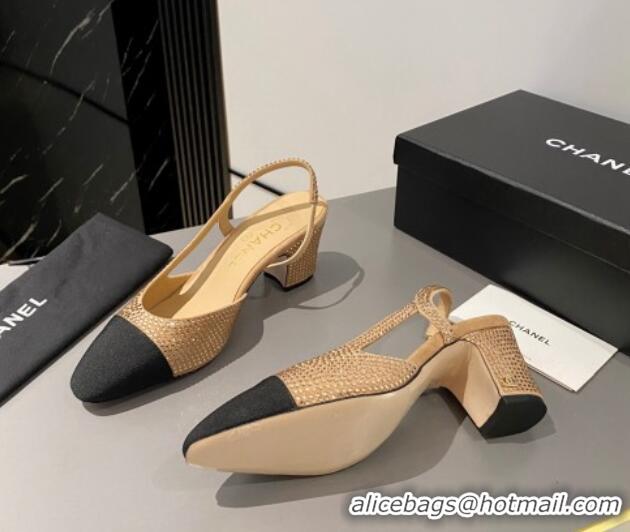 Best Product Chanel Crystals Suede Classic Slingback Pumps 6cm Beige 016020