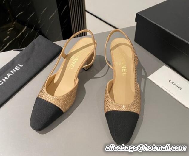 Best Product Chanel Crystals Suede Classic Slingback Pumps 6cm Beige 016020