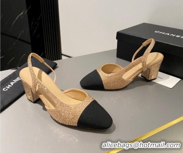 Best Product Chanel Crystals Suede Classic Slingback Pumps 6cm Beige 016020