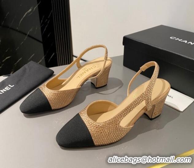 Best Product Chanel Crystals Suede Classic Slingback Pumps 6cm Beige 016020