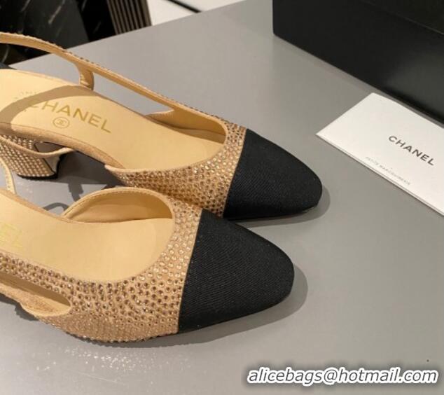 Best Product Chanel Crystals Suede Classic Slingback Pumps 6cm Beige 016020