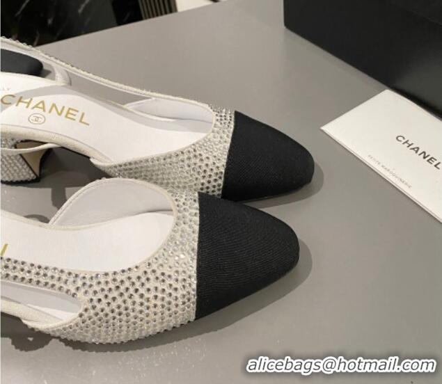 Good Quality Chanel Crystals Suede Classic Slingback Pumps 6cm White 016021