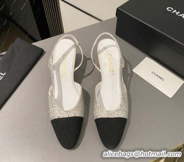 Good Quality Chanel Crystals Suede Classic Slingback Pumps 6cm White 016021