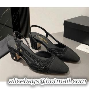 Best Price Chanel Crystals Suede Classic Slingback Pumps 6cm Black 016022