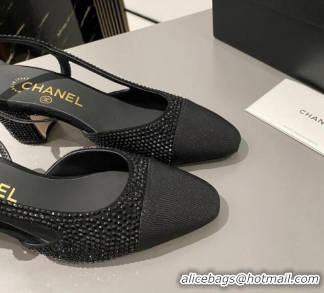 Best Price Chanel Crystals Suede Classic Slingback Pumps 6cm Black 016022