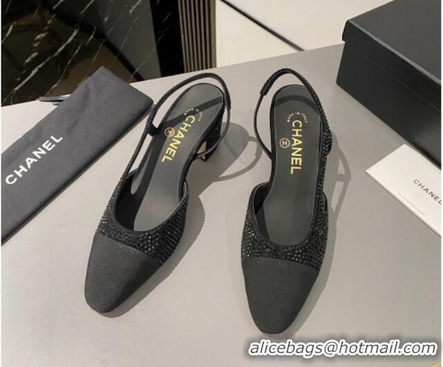 Best Price Chanel Crystals Suede Classic Slingback Pumps 6cm Black 016022