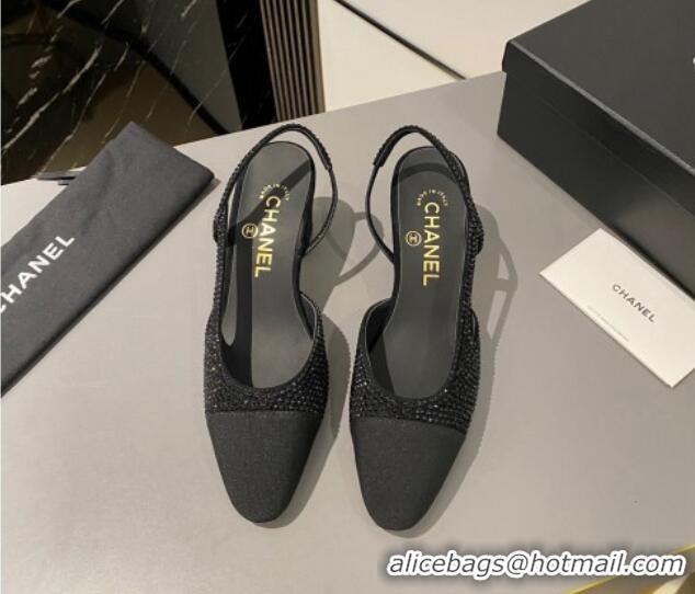 Best Price Chanel Crystals Suede Classic Slingback Pumps 6cm Black 016022