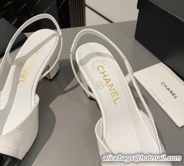 Unique Style Chanel Stone Embossed Calfskin Classic Slingback Pumps 6cm White 1016023