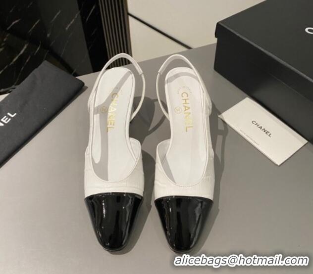 Unique Style Chanel Stone Embossed Calfskin Classic Slingback Pumps 6cm White 1016023