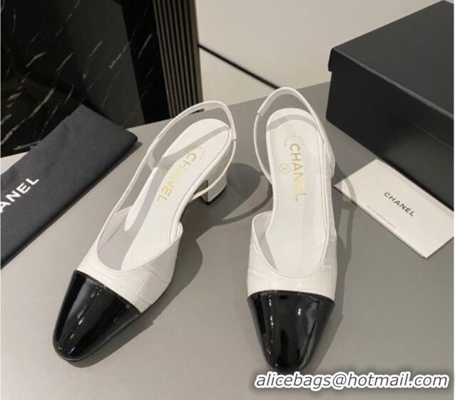 Unique Style Chanel Stone Embossed Calfskin Classic Slingback Pumps 6cm White 1016023