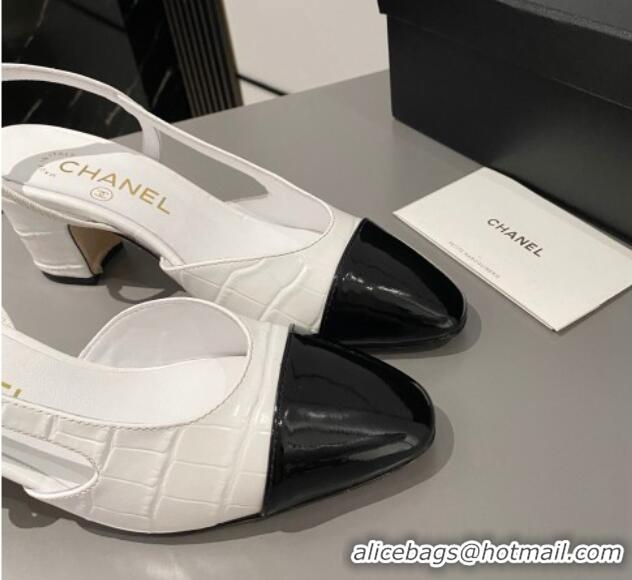 Unique Style Chanel Stone Embossed Calfskin Classic Slingback Pumps 6cm White 1016023