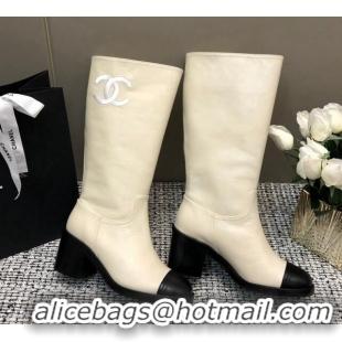 Best Quality Chanel Calfskin Medium Boots 6cm White 016119