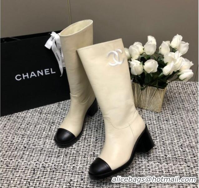 Best Quality Chanel Calfskin Medium Boots 6cm White 016119