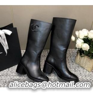 Sumptuous Chanel Calfskin Medium Boots 6cm Black 016118