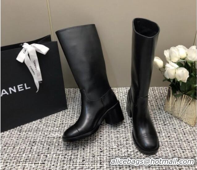 Sumptuous Chanel Calfskin Medium Boots 6cm Black 016118