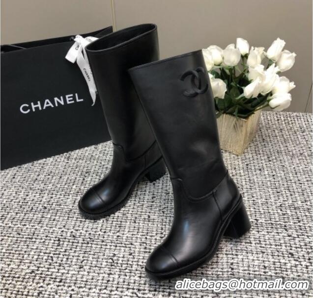 Sumptuous Chanel Calfskin Medium Boots 6cm Black 016118