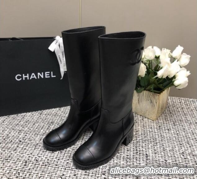 Sumptuous Chanel Calfskin Medium Boots 6cm Black 016118