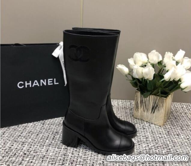 Sumptuous Chanel Calfskin Medium Boots 6cm Black 016118