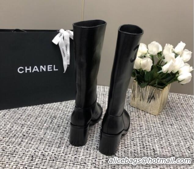 Sumptuous Chanel Calfskin Medium Boots 6cm Black 016118