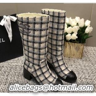 Good Quality Chanel Tweed Medium Boots 6cm Black/Grey/Beige 1016117