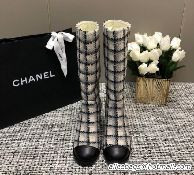 Good Quality Chanel Tweed Medium Boots 6cm Black/Grey/Beige 1016117