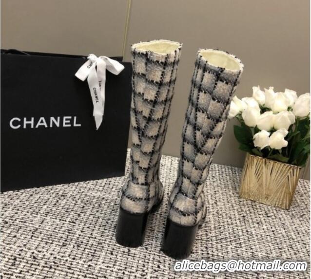 Good Quality Chanel Tweed Medium Boots 6cm Black/Grey/Beige 1016117